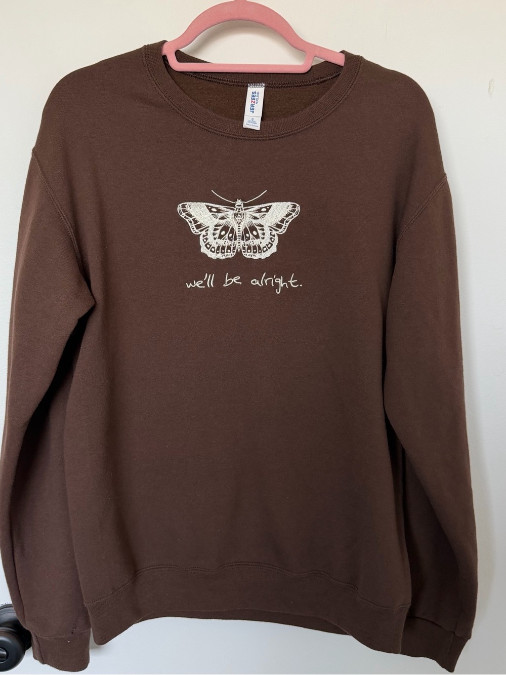 Jerzees Brown Butterfly 'we'll be alright' Oversized Sweatshirt Size Small